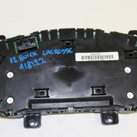 2012 Buick Lacrosse Dash Speedometer Gauge Cluster Mileage Unknown 22876138