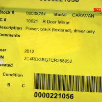 2011-2016 Dodge Caravan Passenger Right Side Power Door Mirror Black 35204
