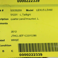 2010-2012 Lexus LS460  Passenger Right Side Rear Tail Light 35259