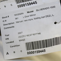 2007-2010 CHEVY SILVERADO 1500 DRIVER LEFT SIDE MANUAL DOOR MIRROR BLACK 25284