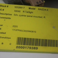 2003-2005 MAZDA 6 SEDAN RIGHT PASSENGER SIDE TAIL LIGHT  28817 - BIGGSMOTORING.COM