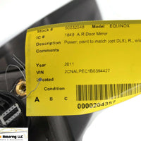 2010-2012 Chevy Equinox Passenger Right Side Power Door Mirror Gray 32548