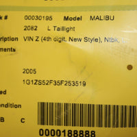 2004-2007 CHEVY MALIBU DRIVER SIDE REAR TAIL LIGHT 30195 - BIGGSMOTORING.COM
