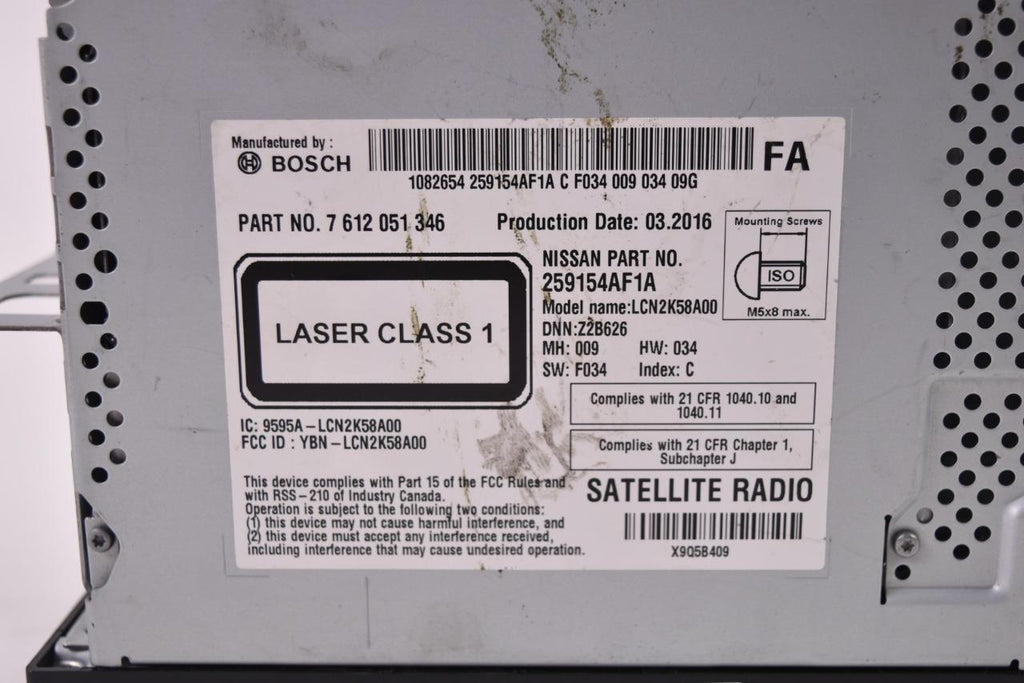 2016-2017 NISSAN SENTRA NAVIGATION RADIO CD PLAYER 259154AF1A