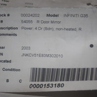 2003-2006 INFINITI G35 SEDAN PASSENGER RIGHT SIDE POWER DOOR MIRROR SILVER - BIGGSMOTORING.COM